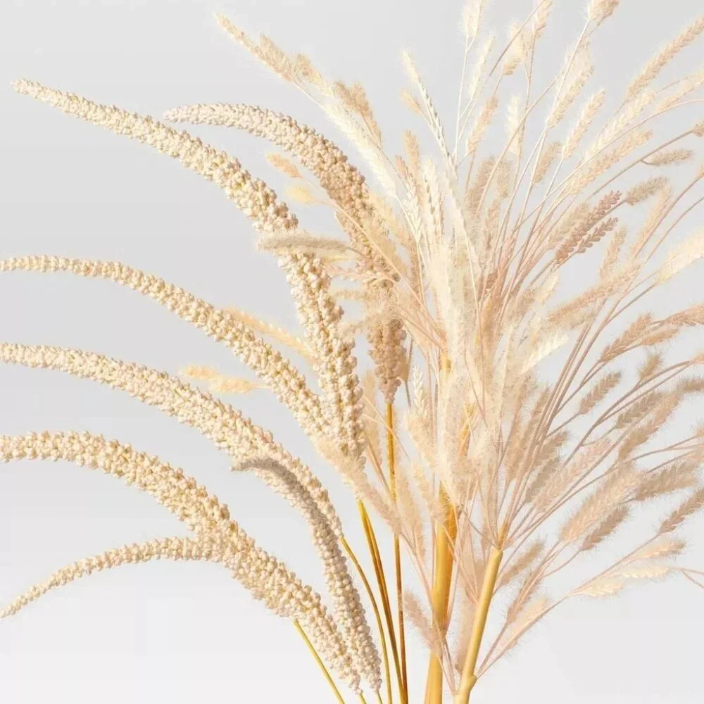 Threshold Set of 2 Wheat & Foxtail Luxe Pink Pampas Arrangement & Ceramic Vase